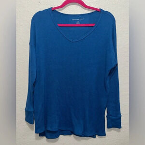 American Eagle Blue Long Sleeve Ribbed Top